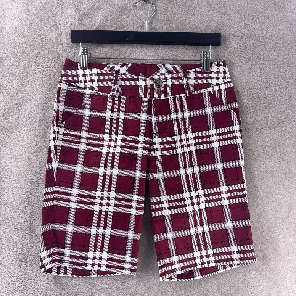 Loudmouth Ladies Golf‎ Shorts Womens Size 2 Red Plaid Stretch Preppy Retro